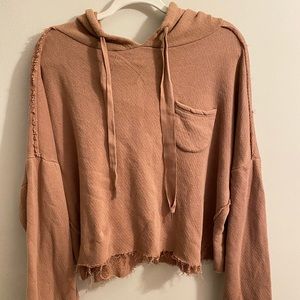 DISTRESSED HOODED CROP SWEATER